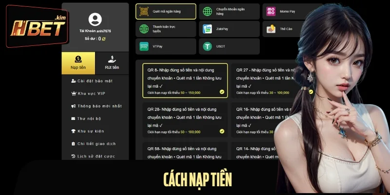 Quy trình nạp tiền vào tài khoản Hbet siêu tốc cho bạn mới